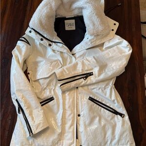 New SAM. New York Rory Teddy Parka Jacket Glossy White Vegan Patent Leather SZ S